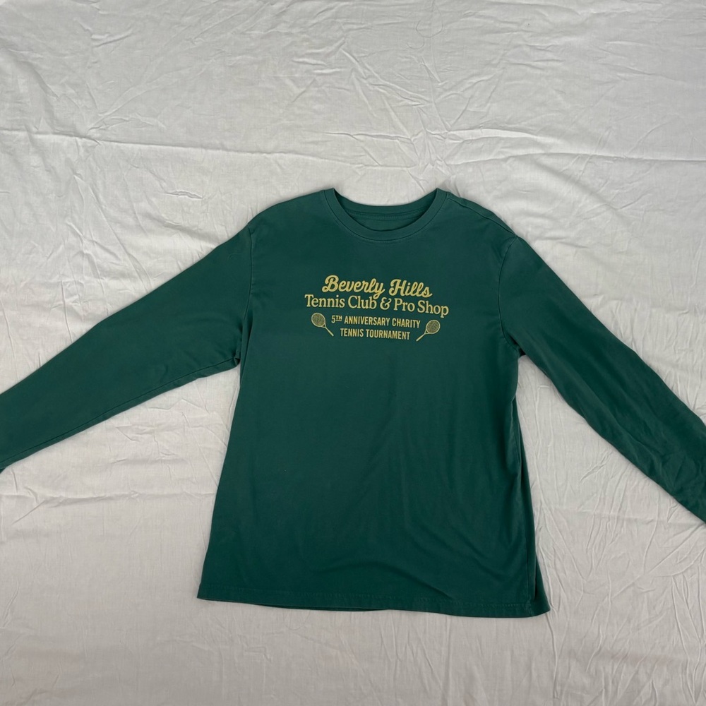 Beverly Hills Tennis Club and Pro Shop Long Sleeve T-shirt, green. Graphic tee.